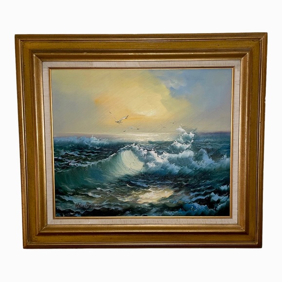 Vintage Original Signed H. Gailey Framed Seascape Sunset Oil Painting